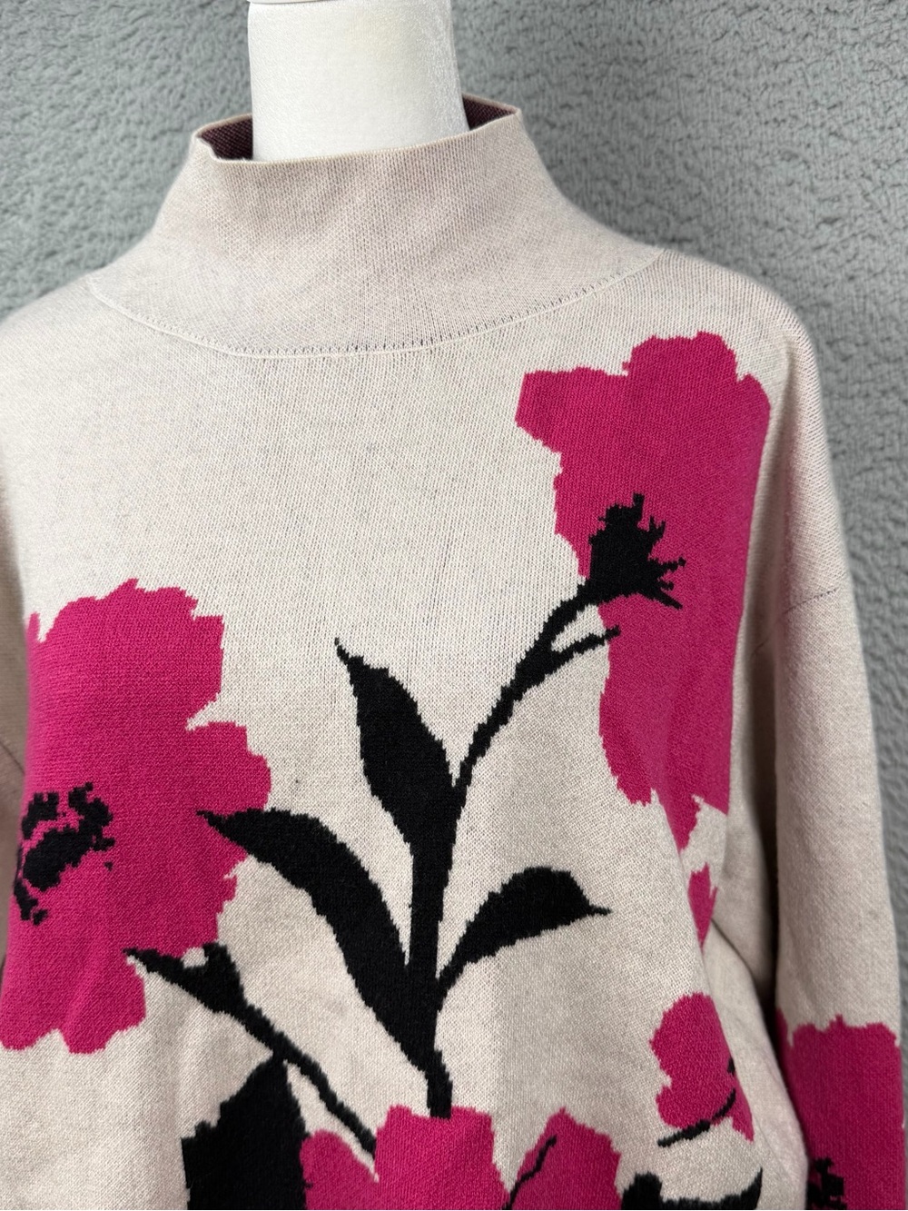 Maeve The Carys Mock Neck Sweater Womens Small Beige Floral Boho Preppy Comfy - Picture 2 of 11